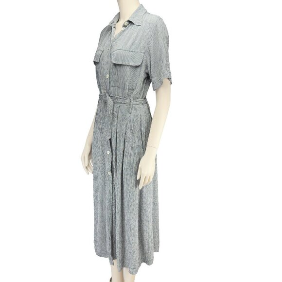 OLSEN Germany Crinkle Transitional A-line Midi Gray Button-Down Shirt Dress 38 - Picture 3 of 10